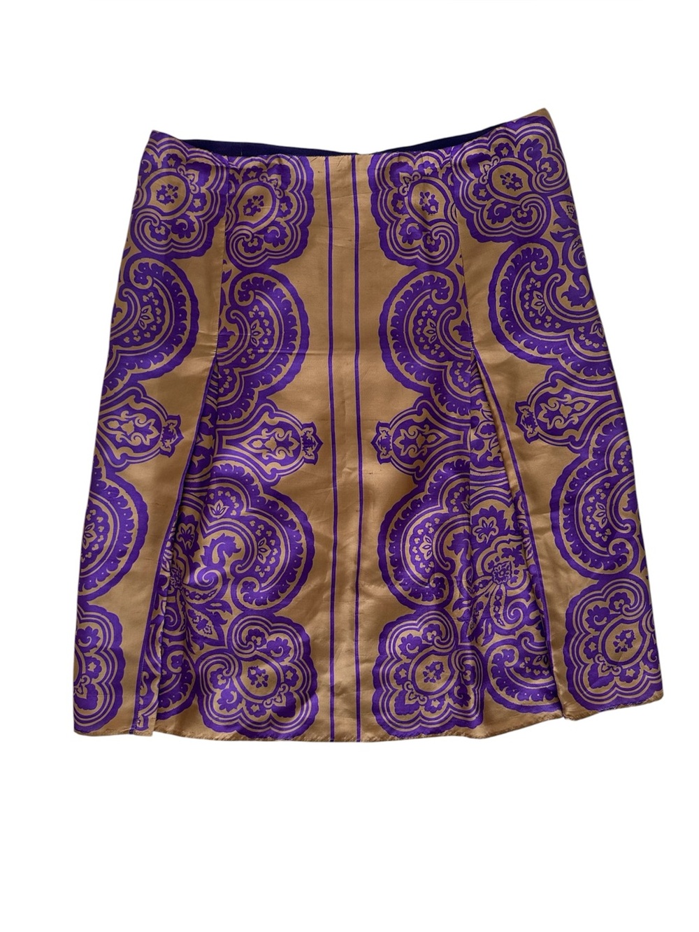 Etro Silk Skirt in Purple & Tan Pattern Italy Size 48